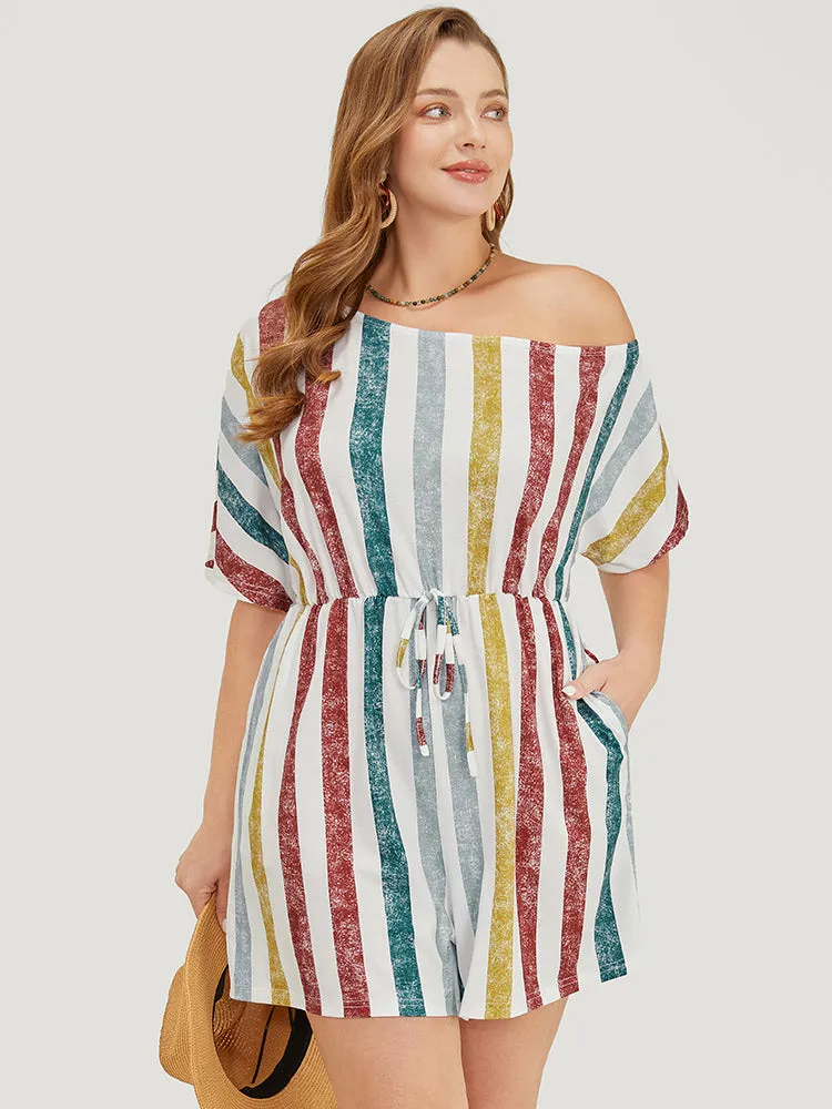 Striped Contrast Knot Pocket One Shoulder Romper sold by Bloomchic product image thumbnail 5