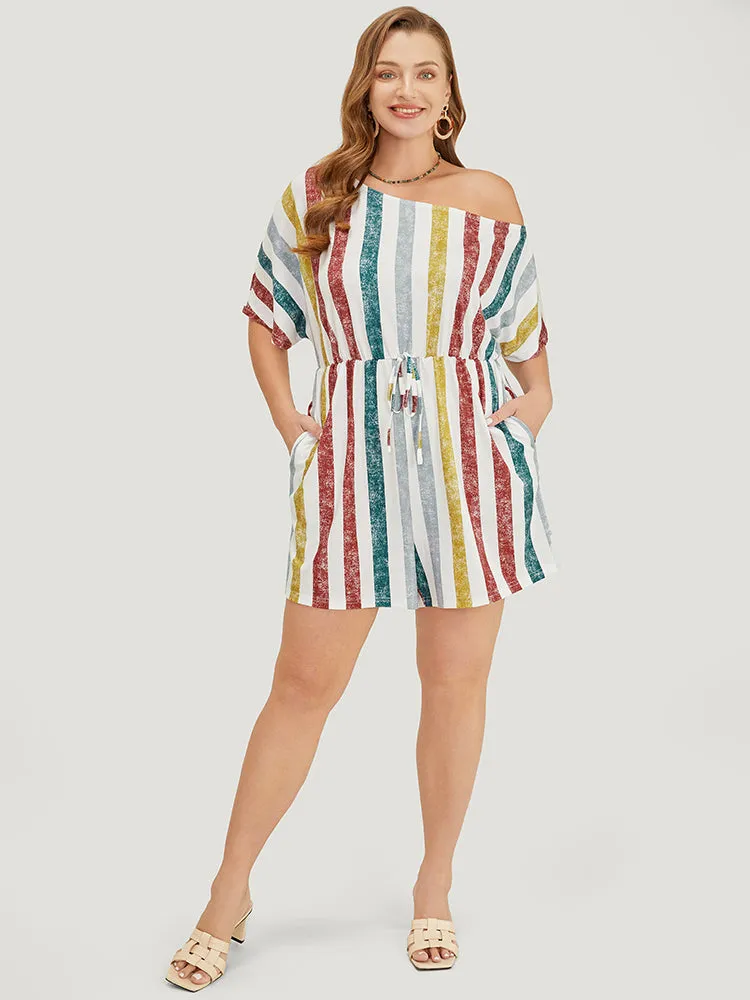 Striped Contrast Knot Pocket One Shoulder Romper sold by Bloomchic product image thumbnail 2