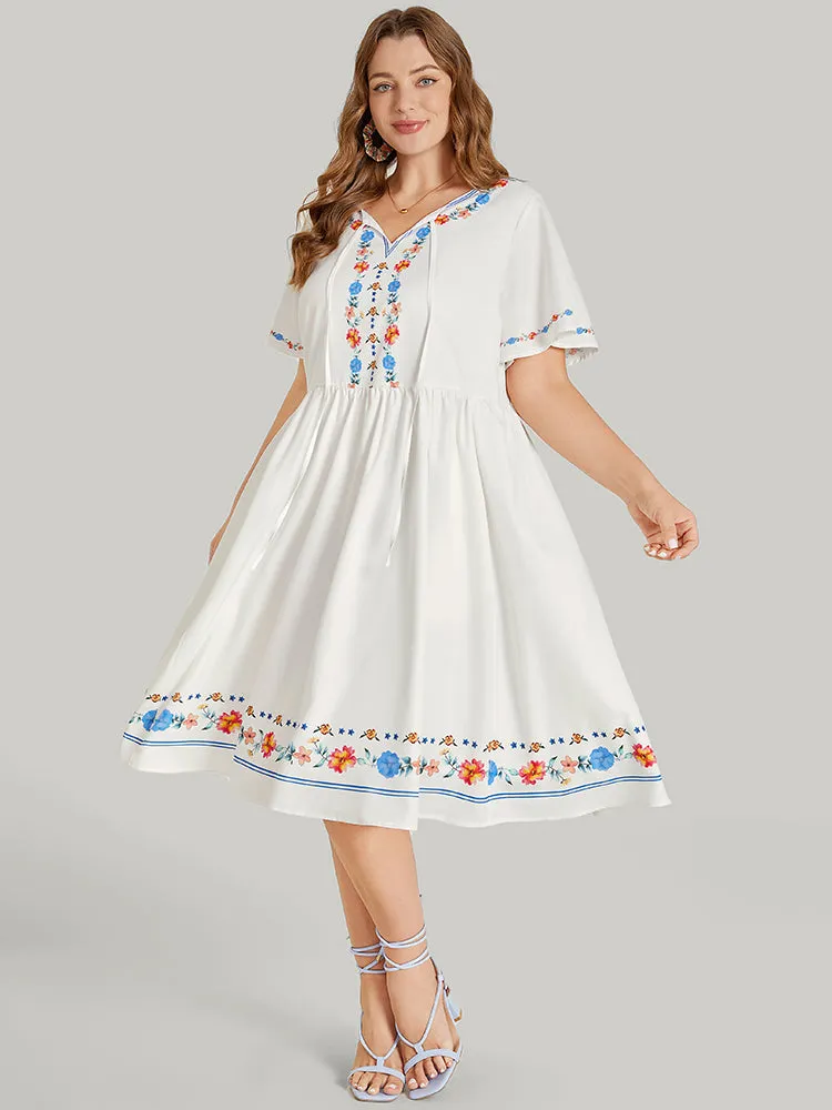 Floral Print Ruffle Sleeve Tie Neck Pocket Midi Dress sold by Bloomchic product image thumbnail 4