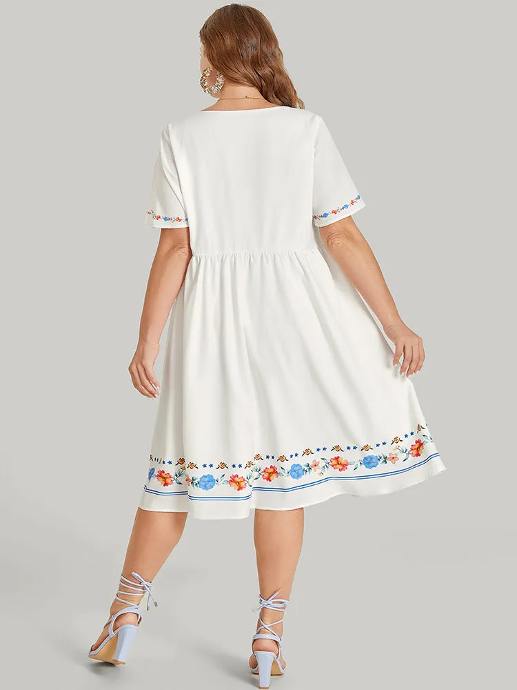 Floral Print Ruffle Sleeve Tie Neck Pocket Midi Dress sold by Bloomchic product image thumbnail 2