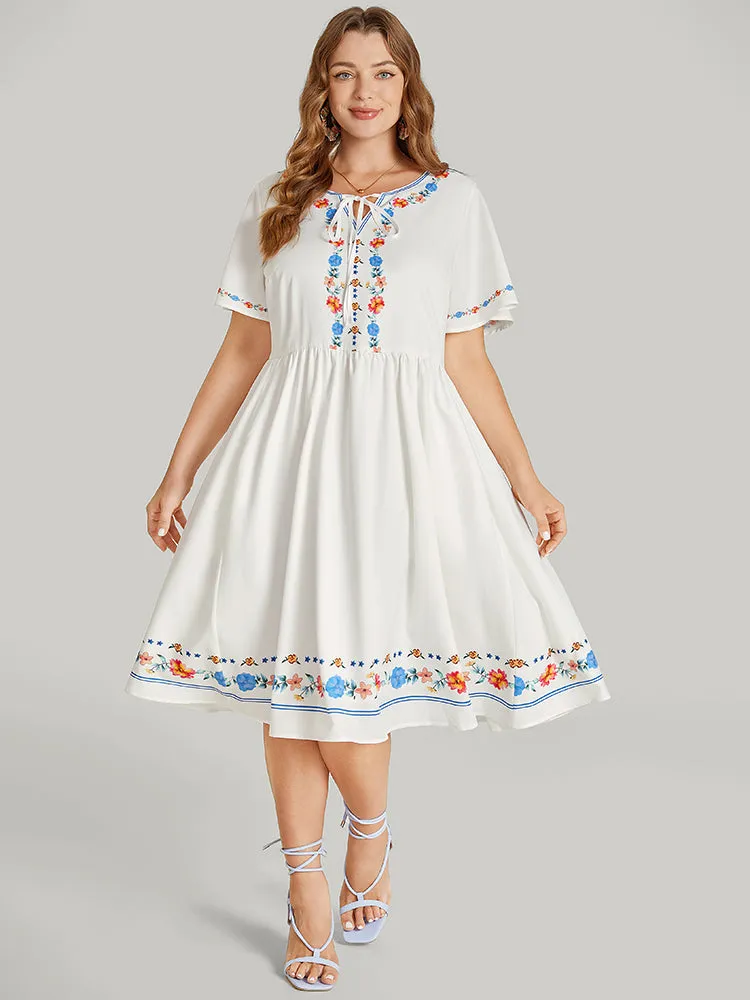 Floral Print Ruffle Sleeve Tie Neck Pocket Midi Dress sold by Bloomchic product image thumbnail 5