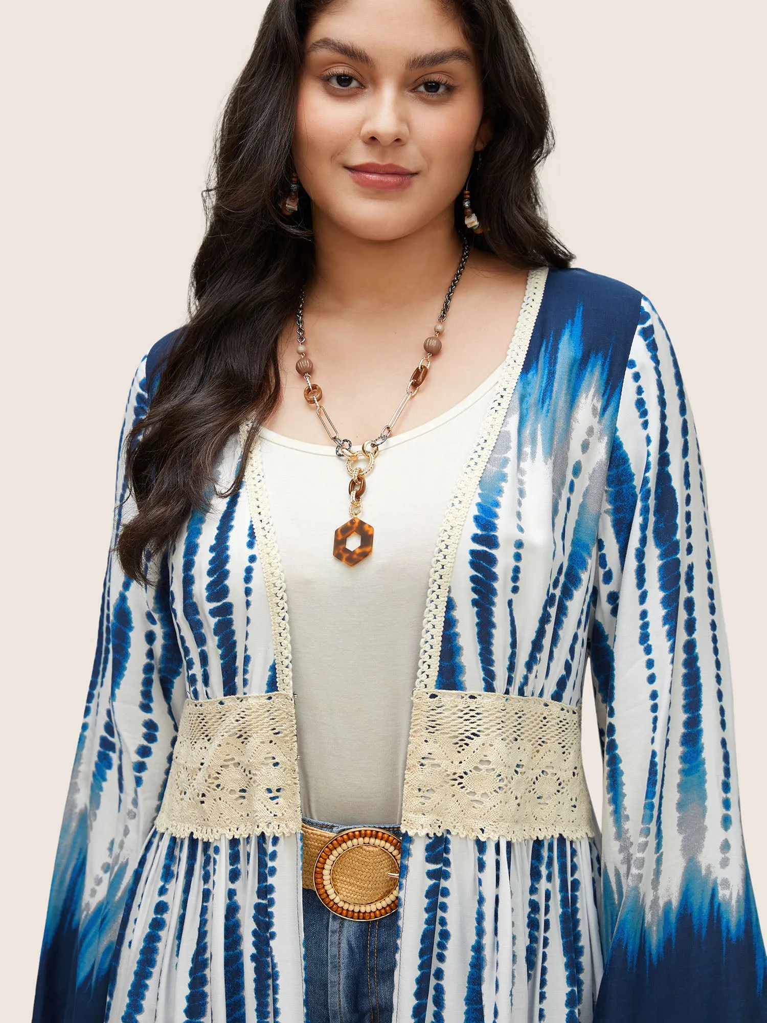 Tie Dye Guipure Lace Waist Trim Kimono sold by Bloomchic product image thumbnail 3