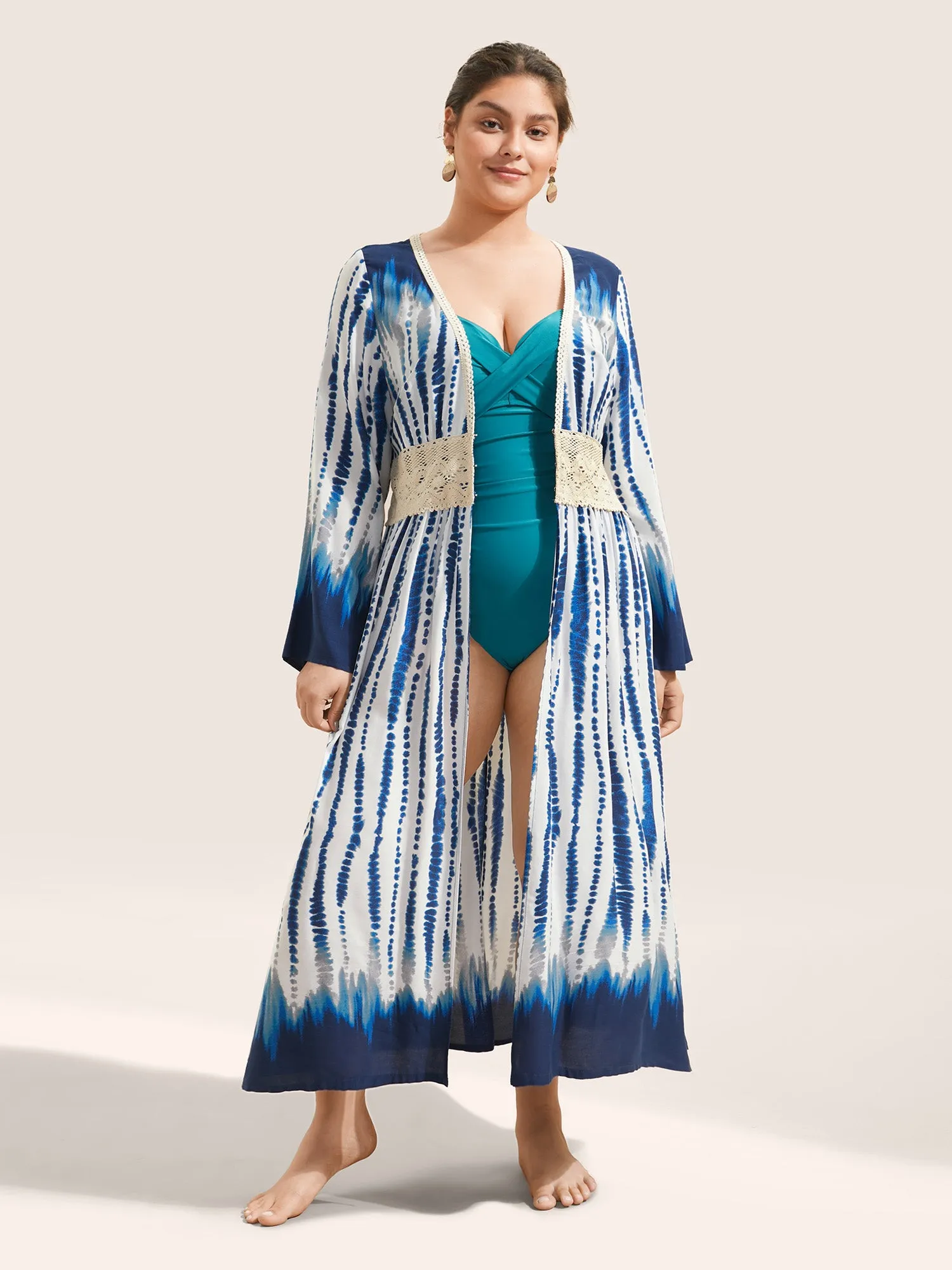 Tie Dye Guipure Lace Waist Trim Kimono sold by Bloomchic product image thumbnail 5