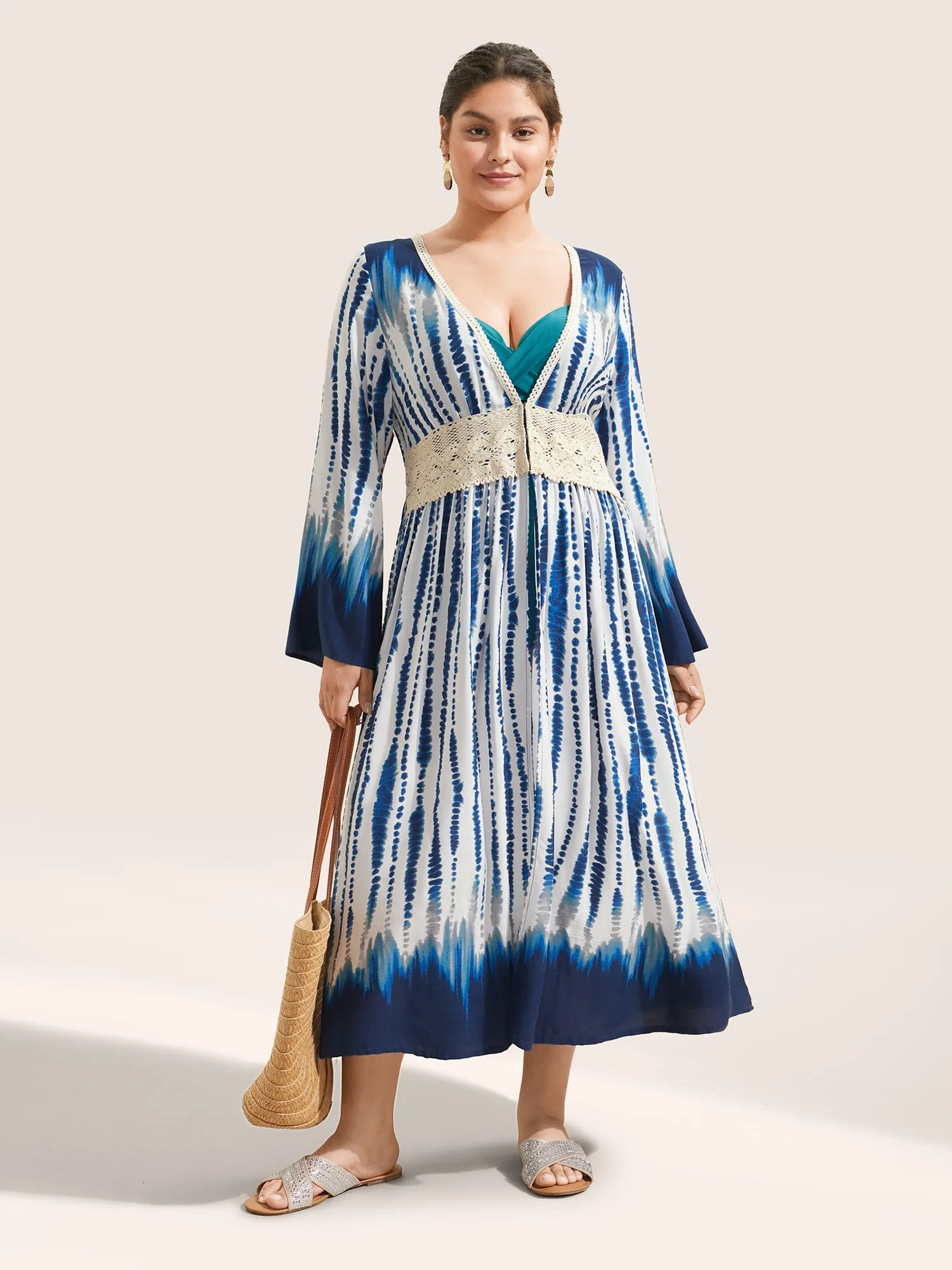 Tie Dye Guipure Lace Waist Trim Kimono sold by Bloomchic product image thumbnail 4