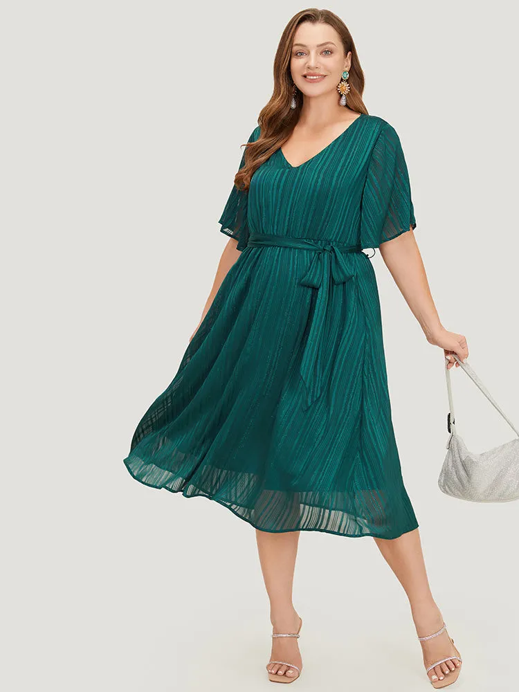 Plain Glitter Pocket Belt Ruffle Hem Dress sold by Bloomchic product image thumbnail 4