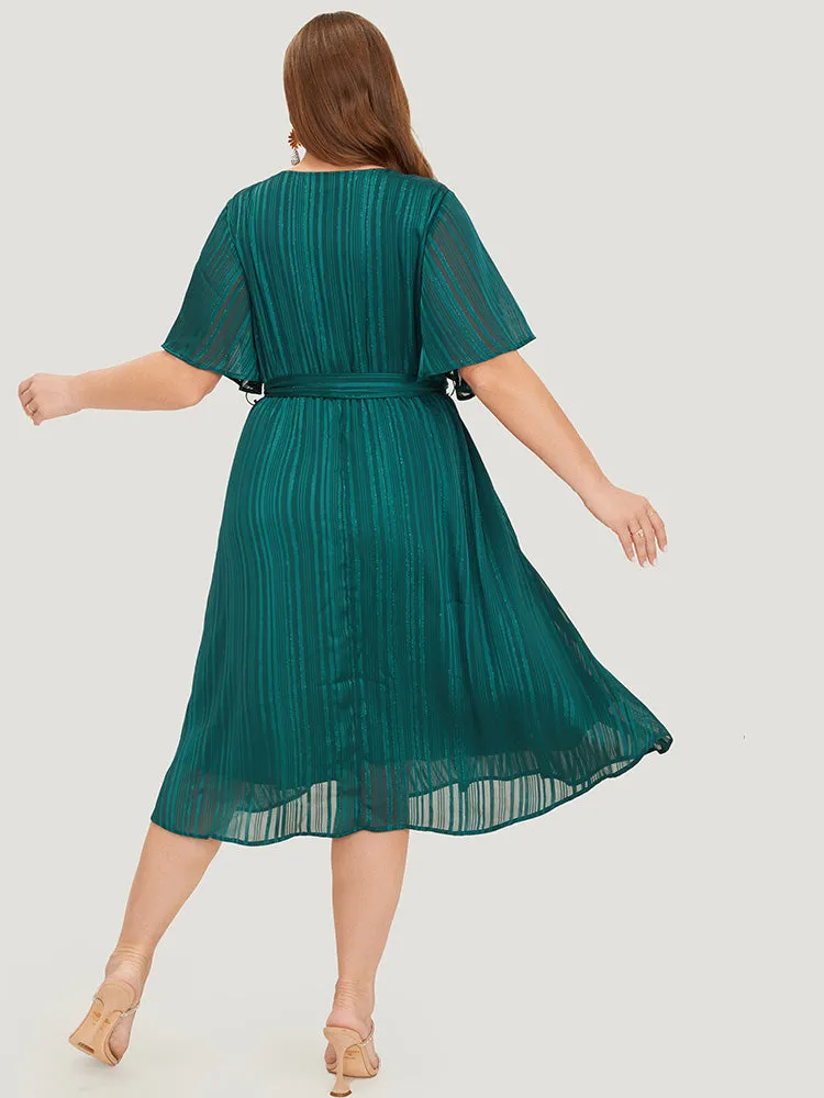 Plain Glitter Pocket Belt Ruffle Hem Dress sold by Bloomchic product image thumbnail 5