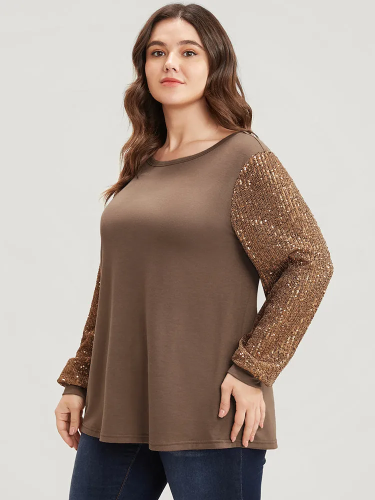 Sequin Patchwork Lantern Sleeve Round Neck Long Tee sold by Bloomchic product image thumbnail 3
