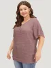Plain Waffle Knit Plicated Detail Guipure Lace Flutter Sleeve T-shirt sold by Bloomchic