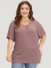 Plain Waffle Knit Plicated Detail Guipure Lace Flutter Sleeve T-shirt sold by Bloomchic