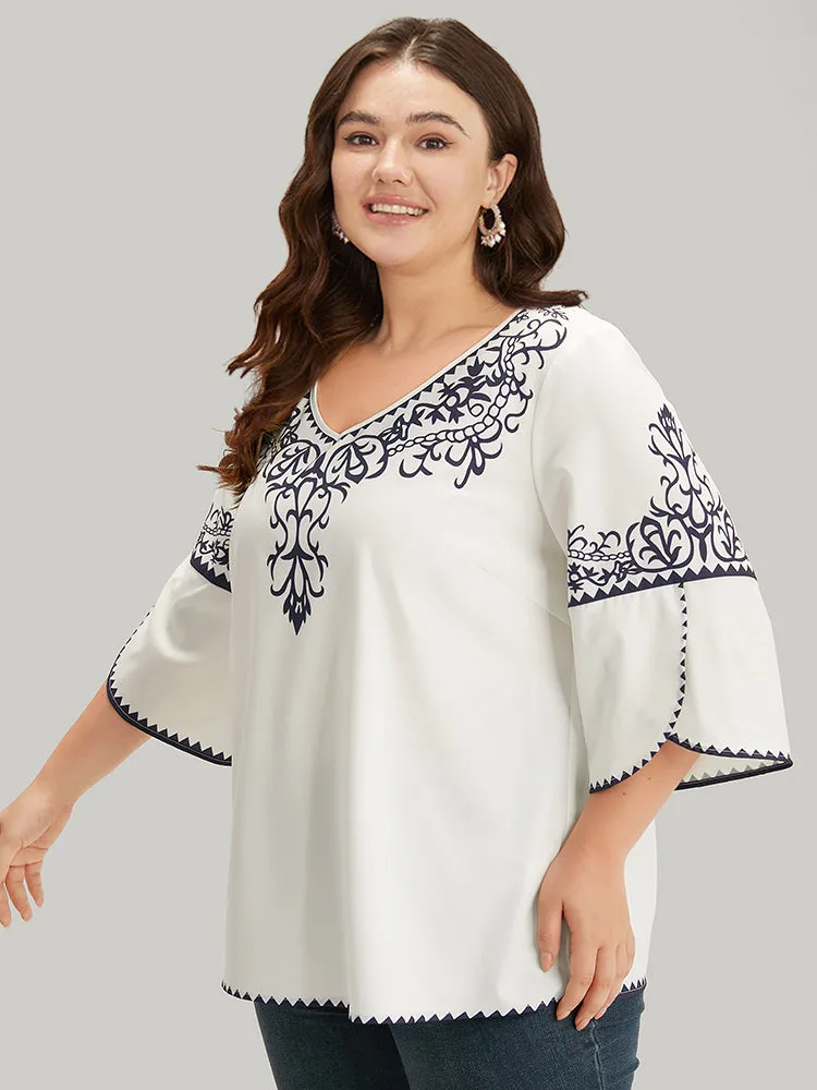 Boho Print V Neck Petal Sleeve Blouse sold by Bloomchic product image thumbnail 2