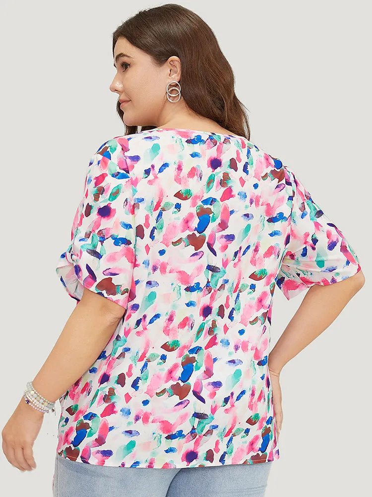 Allover Print Contrast Knotted Hem Cuffed Sleeve Blouse sold by Bloomchic product image thumbnail 5