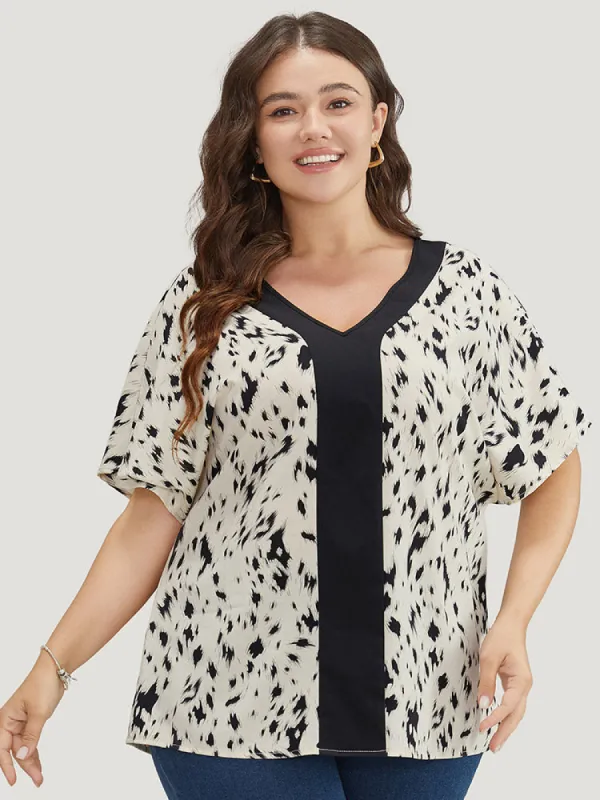 Allover Print Contrast Trim Blouse sold by Bloomchic