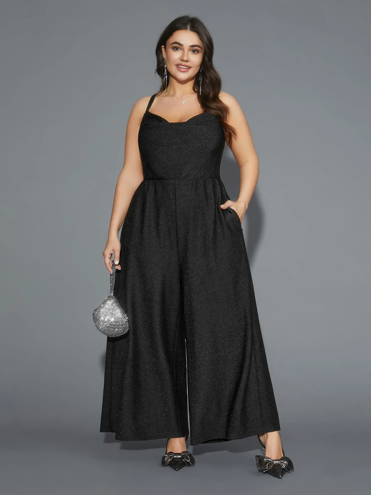 Cross Back Straps Cowl Neck Jumpsuit sold by Bloomchic