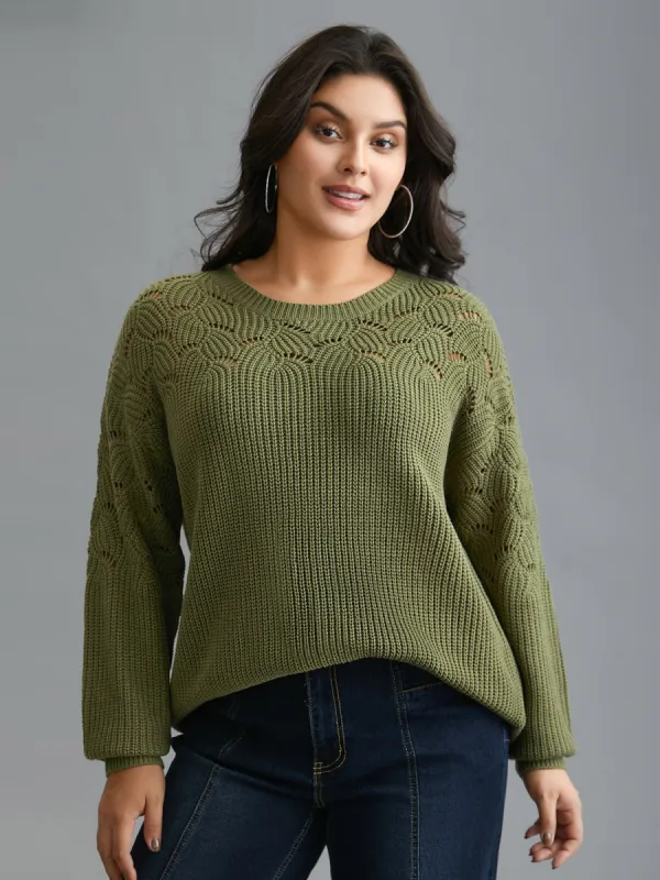 Textured Cut-out Balloon Sleeves Pullover sold by Bloomchic