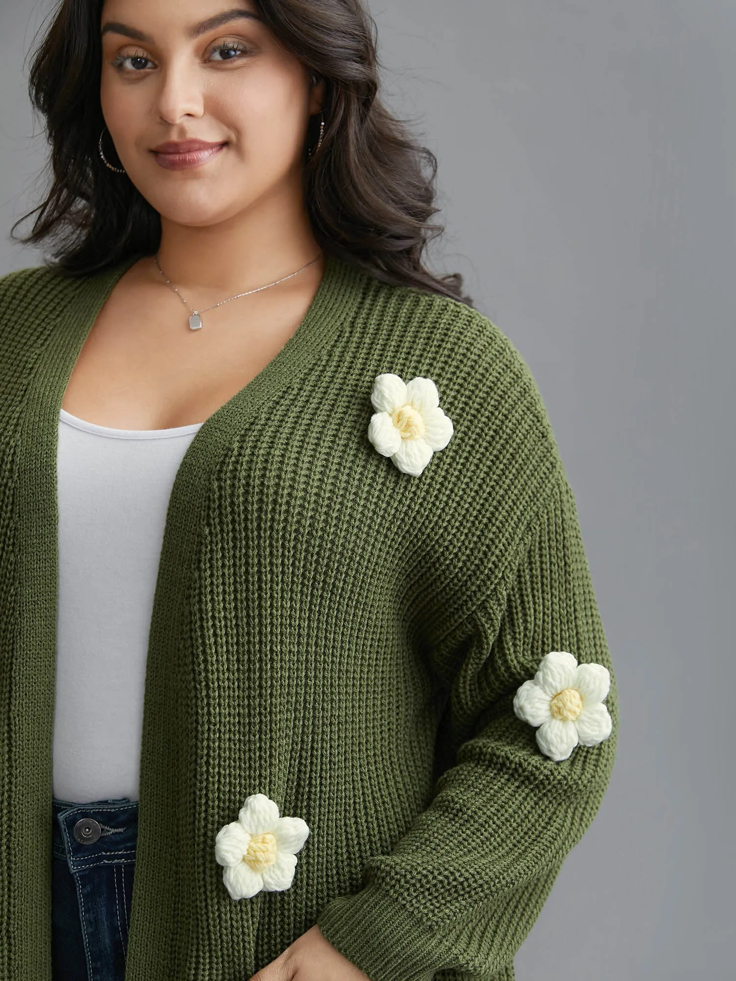 Floral Motifs V-Neck Pockets Knit Cardigan sold by Bloomchic product image thumbnail 5