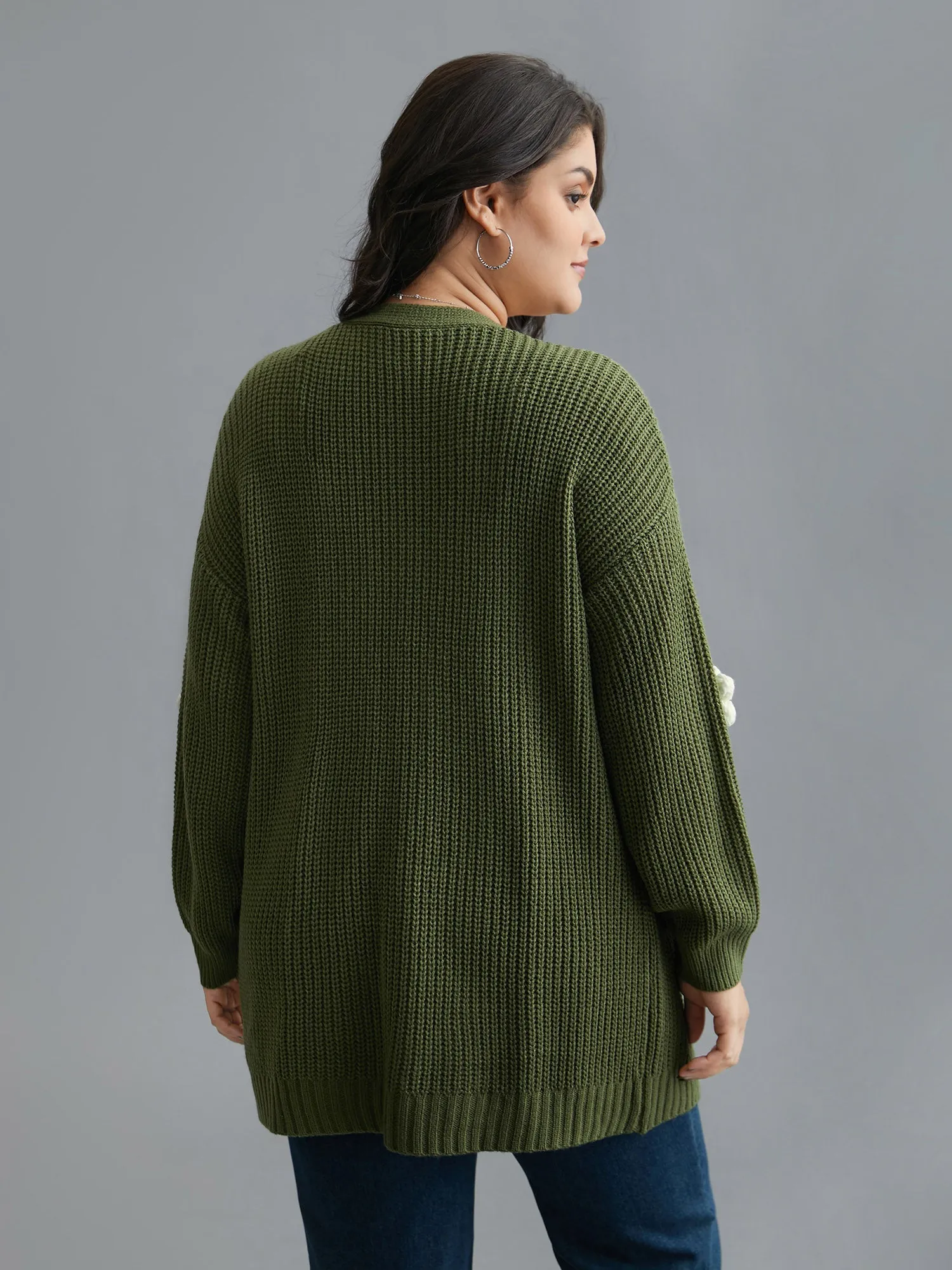 Floral Motifs V-Neck Pockets Knit Cardigan sold by Bloomchic product image thumbnail 2