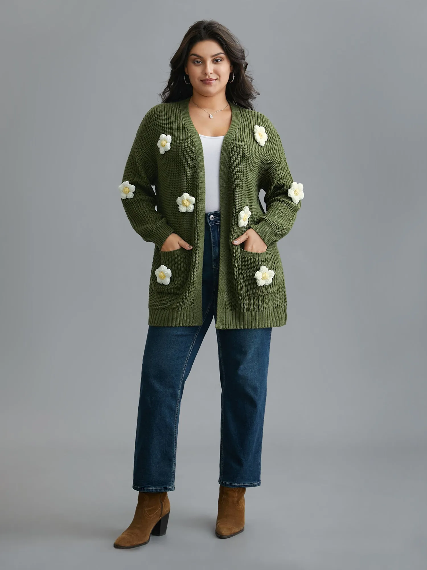 Floral Motifs V-Neck Pockets Knit Cardigan sold by Bloomchic product image thumbnail 4