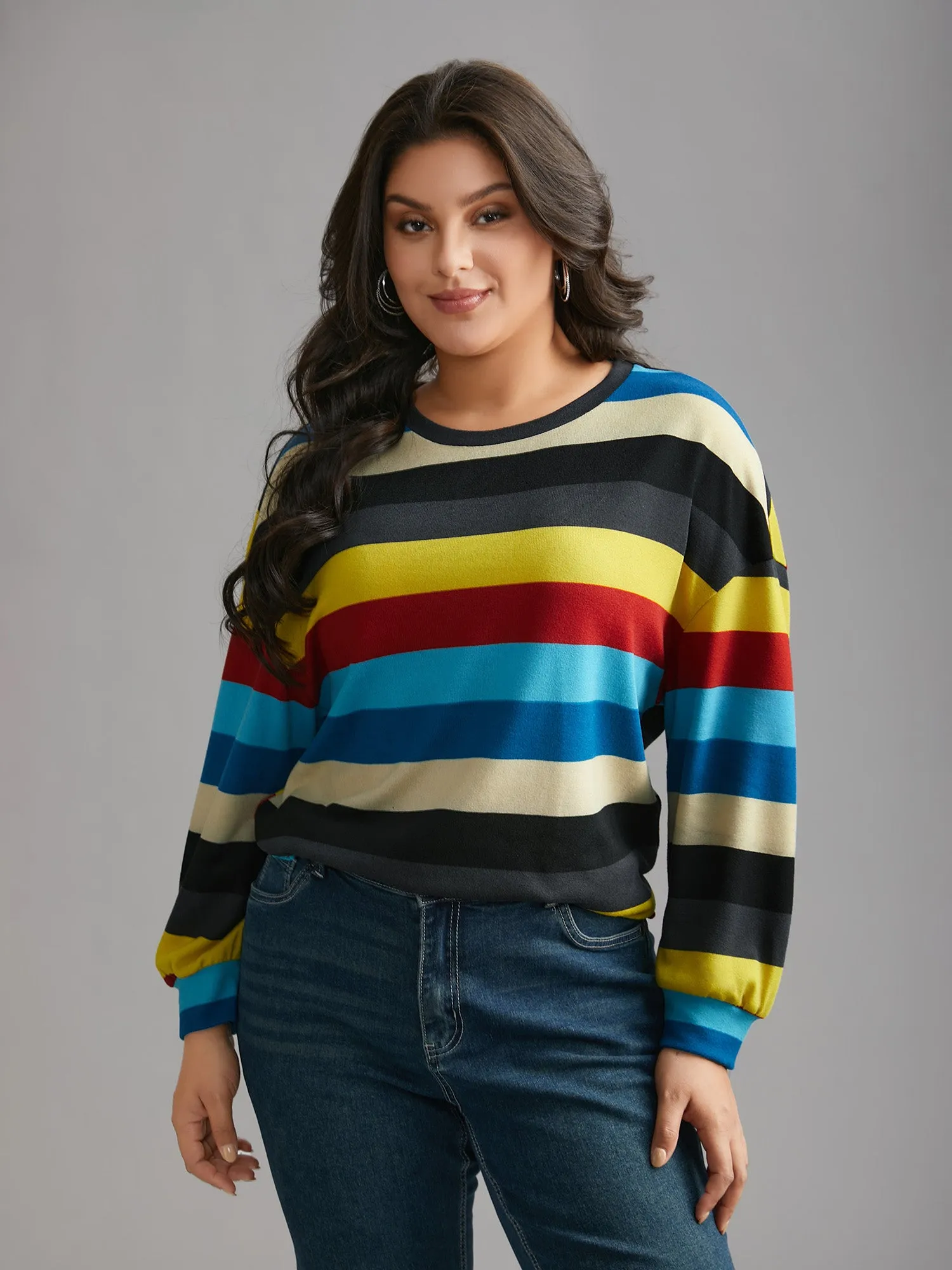 Multi-Color Striped Stretchy Crew Neck T-shirt sold by Bloomchic product image thumbnail 2