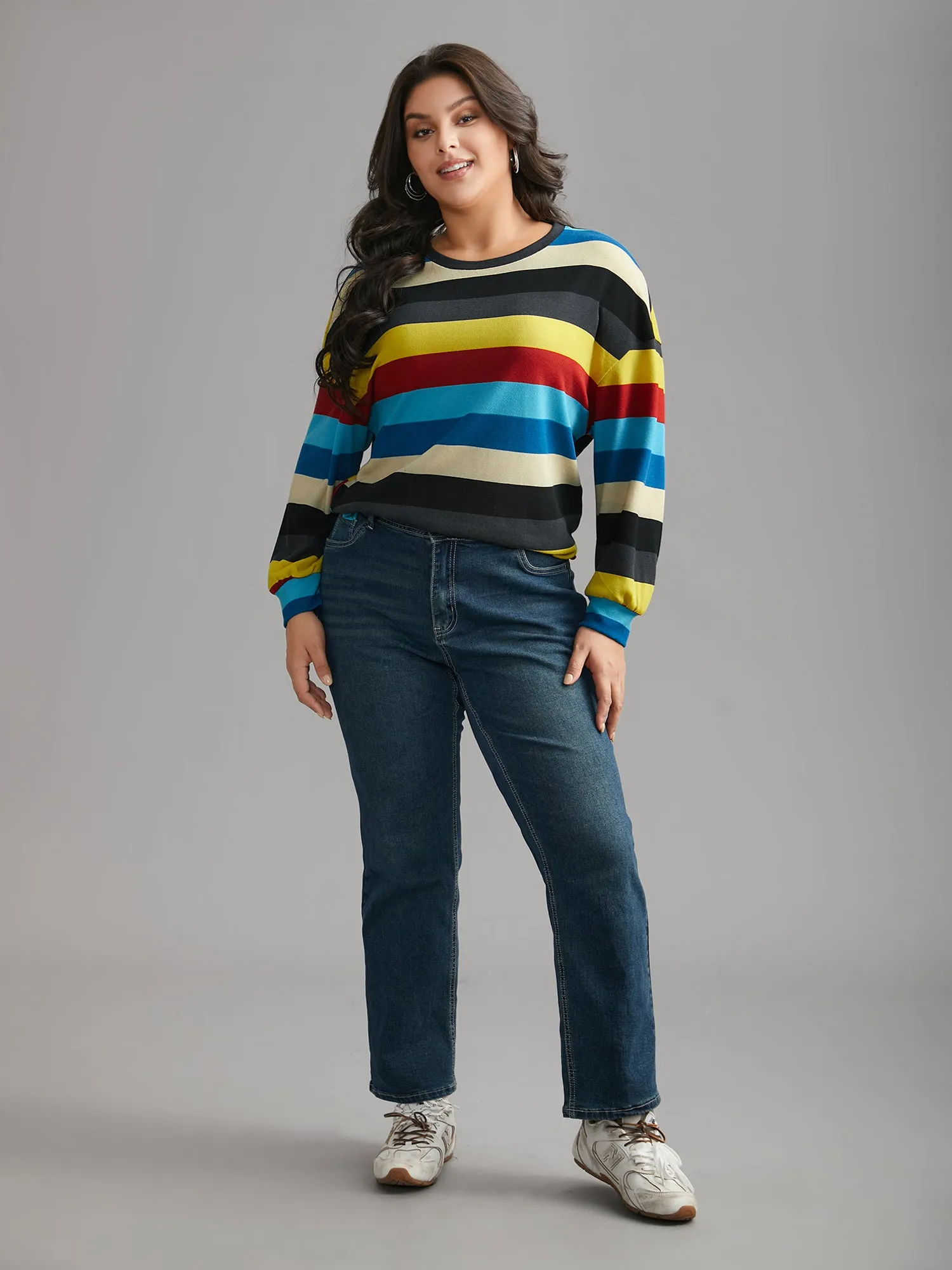 Multi-Color Striped Stretchy Crew Neck T-shirt sold by Bloomchic product image thumbnail 4