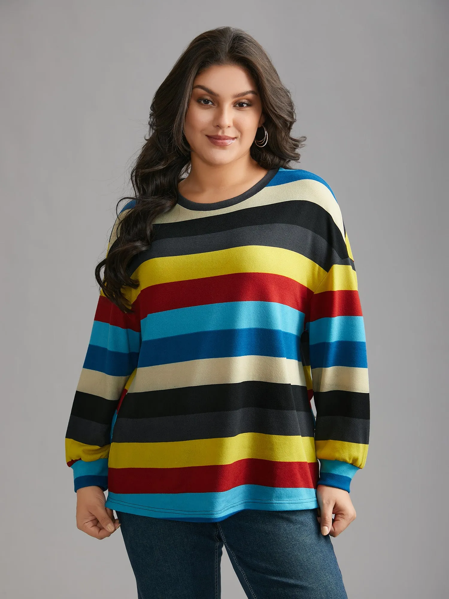 Multi-Color Striped Stretchy Crew Neck T-shirt sold by Bloomchic product image thumbnail 3