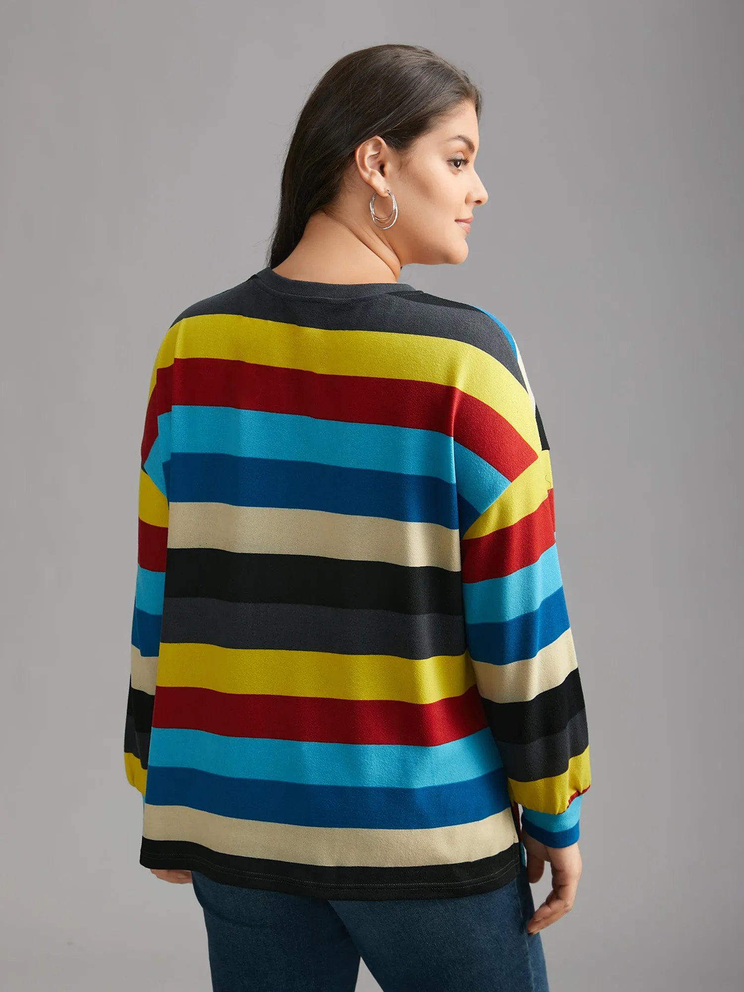 Multi-Color Striped Stretchy Crew Neck T-shirt sold by Bloomchic product image thumbnail 5