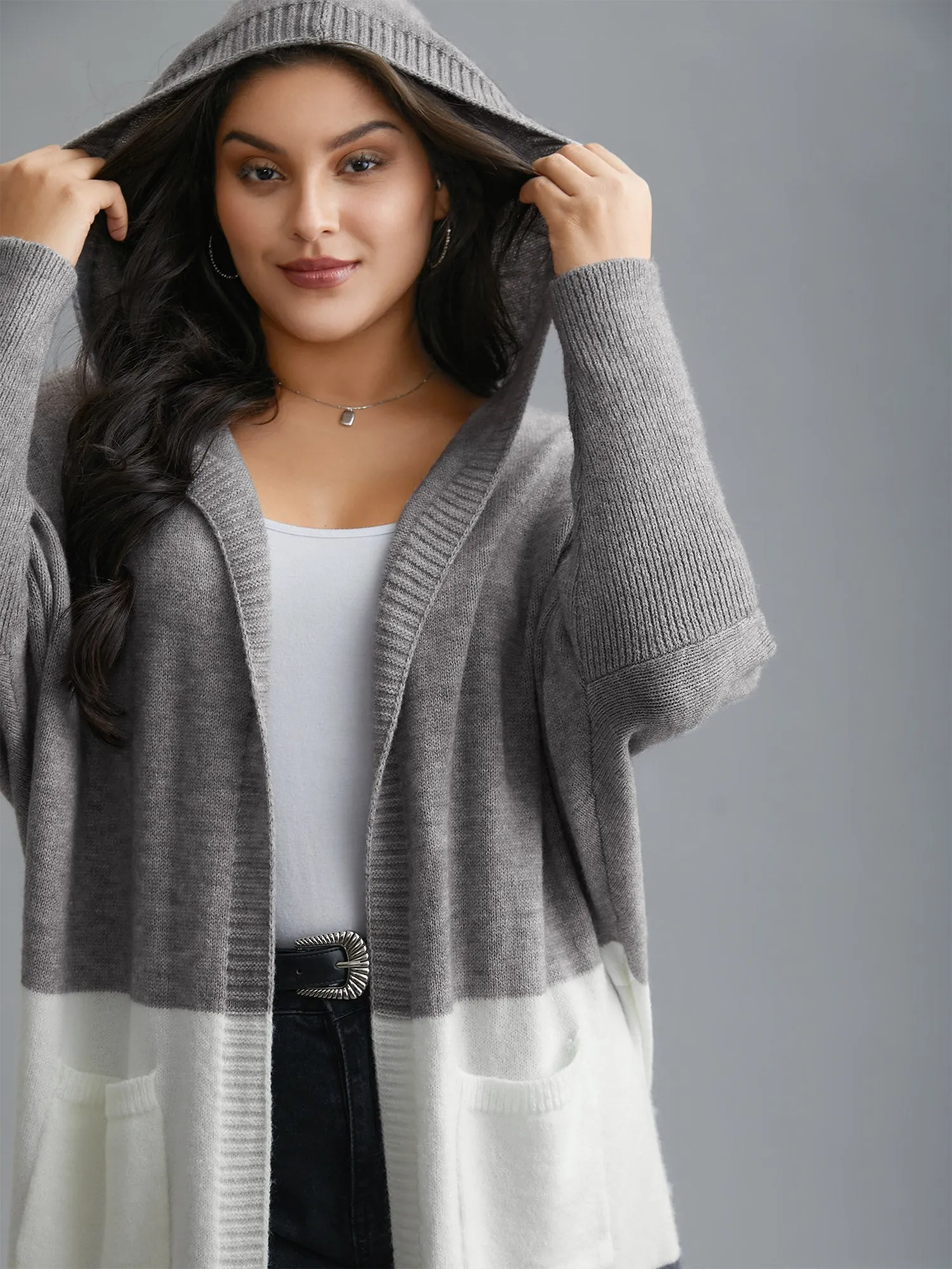 Color Block Dolman Sleeves Hooded Knit Cardigan sold by Bloomchic product image thumbnail 5