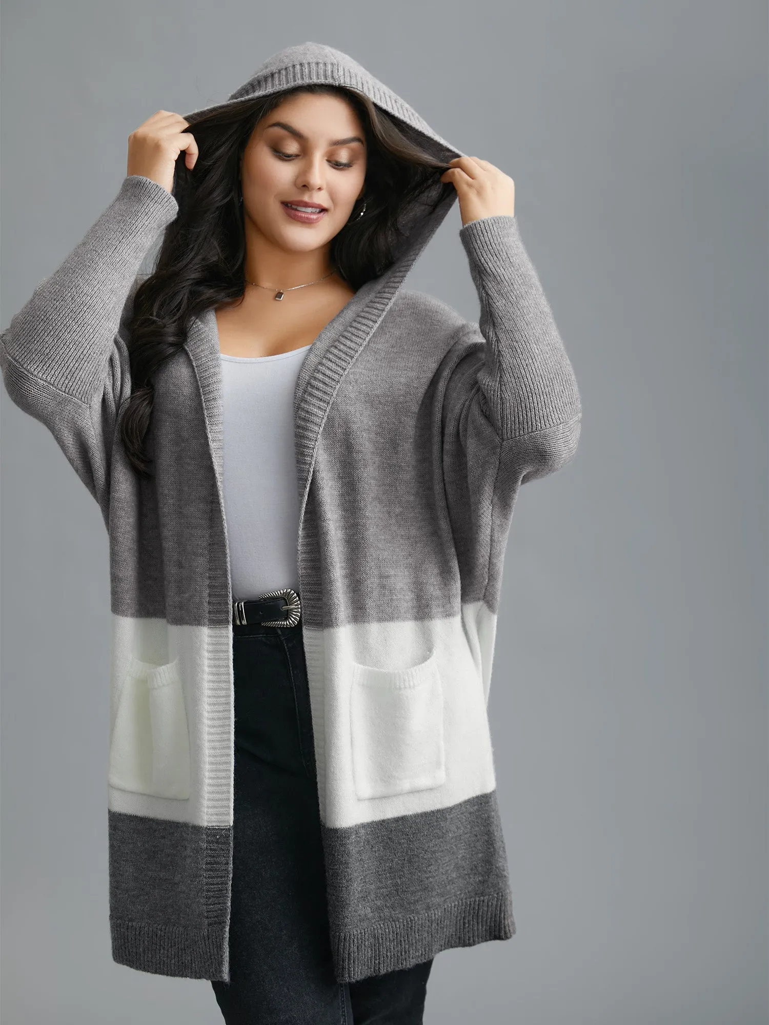 Color Block Dolman Sleeves Hooded Knit Cardigan sold by Bloomchic product image thumbnail 3