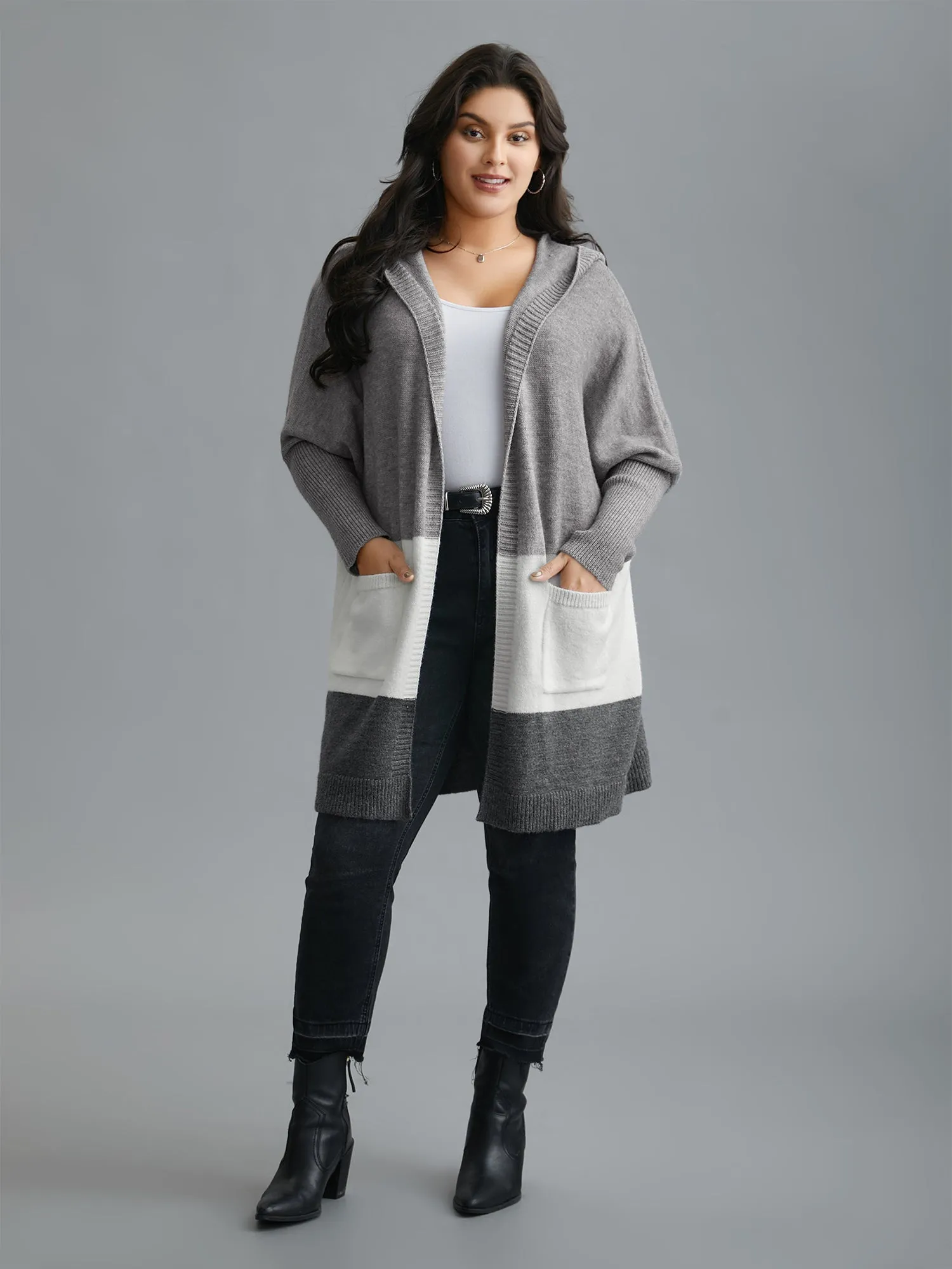 Color Block Dolman Sleeves Hooded Knit Cardigan sold by Bloomchic product image thumbnail 4
