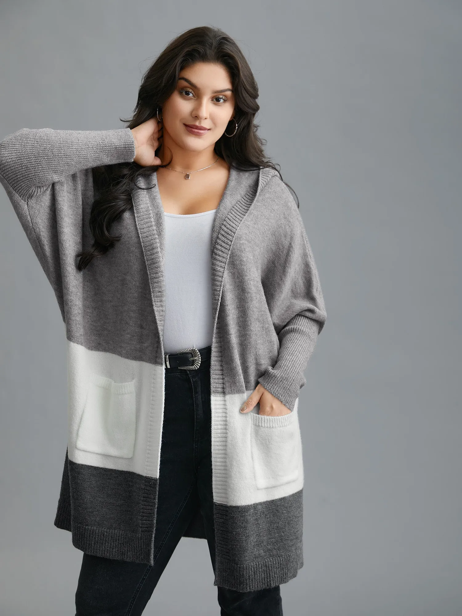Color Block Dolman Sleeves Hooded Knit Cardigan sold by Bloomchic