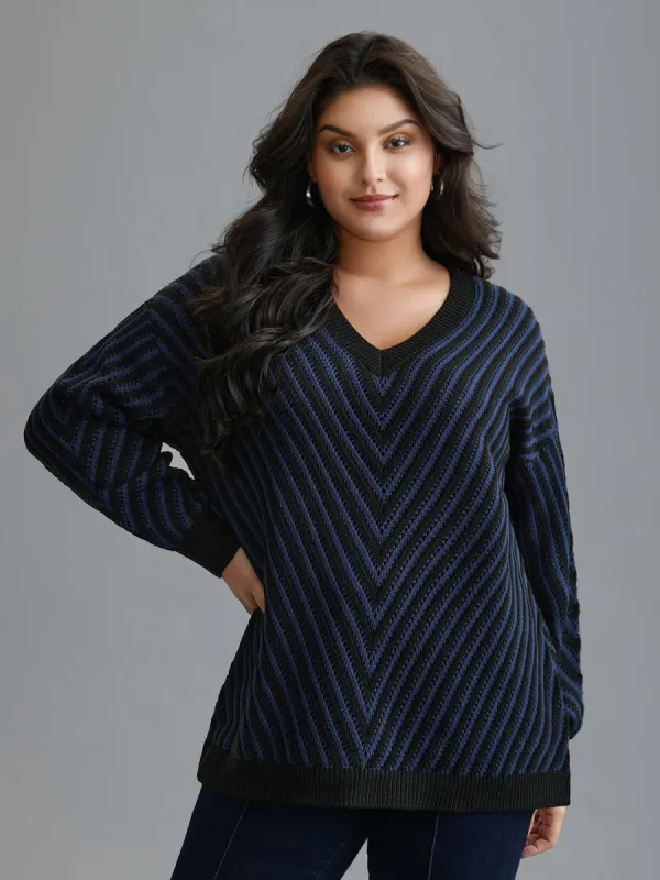 Textured Drop Shoulder V-Neck Pullover sold by Bloomchic