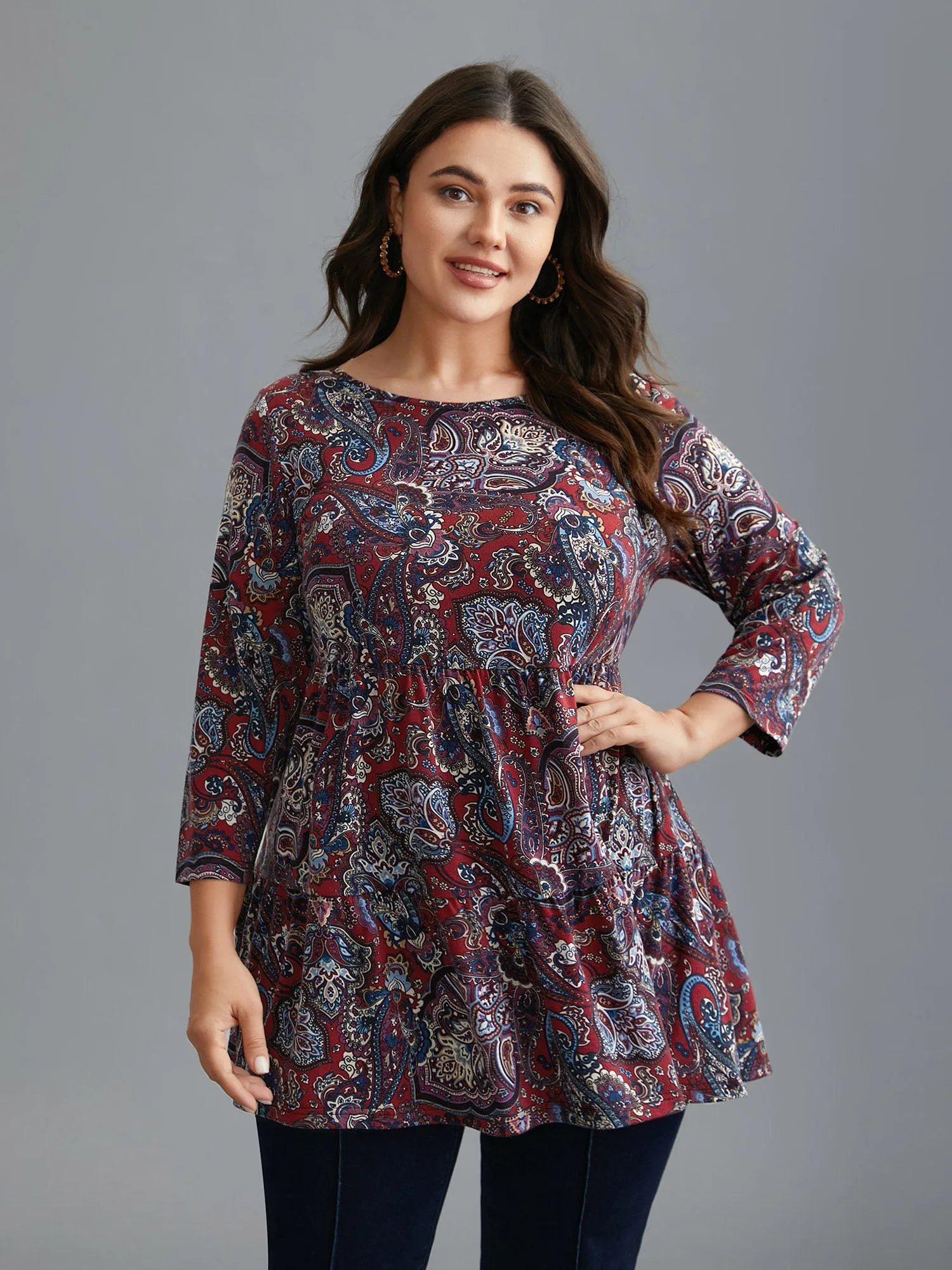 Perris Pattern Round Neck Waist-Cinching Knit Top sold by Bloomchic product image thumbnail 3