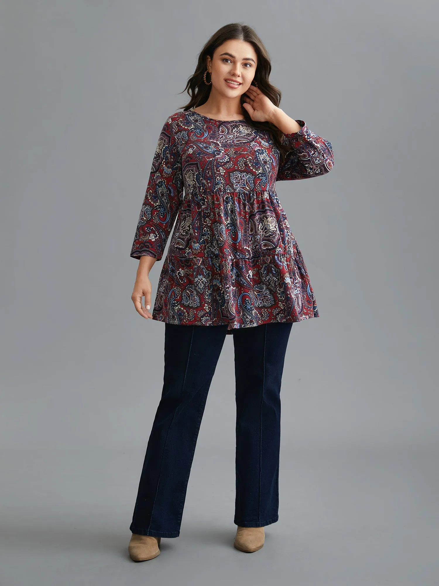 Perris Pattern Round Neck Waist-Cinching Knit Top sold by Bloomchic product image thumbnail 5