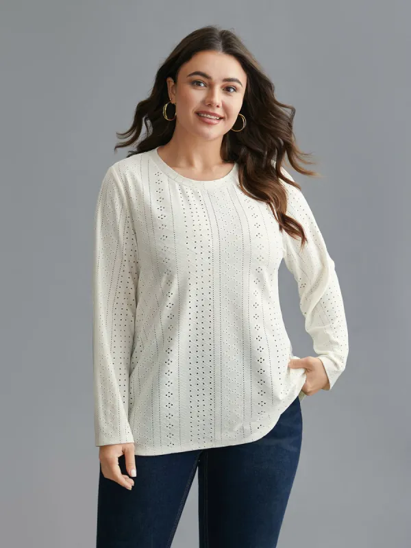 Textured Cut-out Elastic Round Neck T-shirt sold by Bloomchic