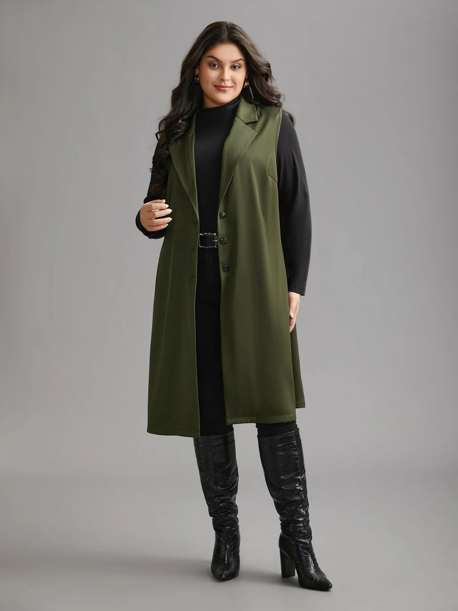 Solid Lapel Collar Pockets Coat sold by Bloomchic product image thumbnail 2