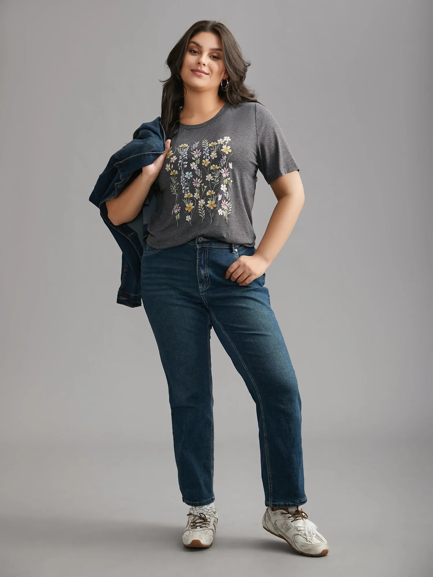 Floral Crew Neck Stretchy T-Shirt sold by Bloomchic product image thumbnail 3