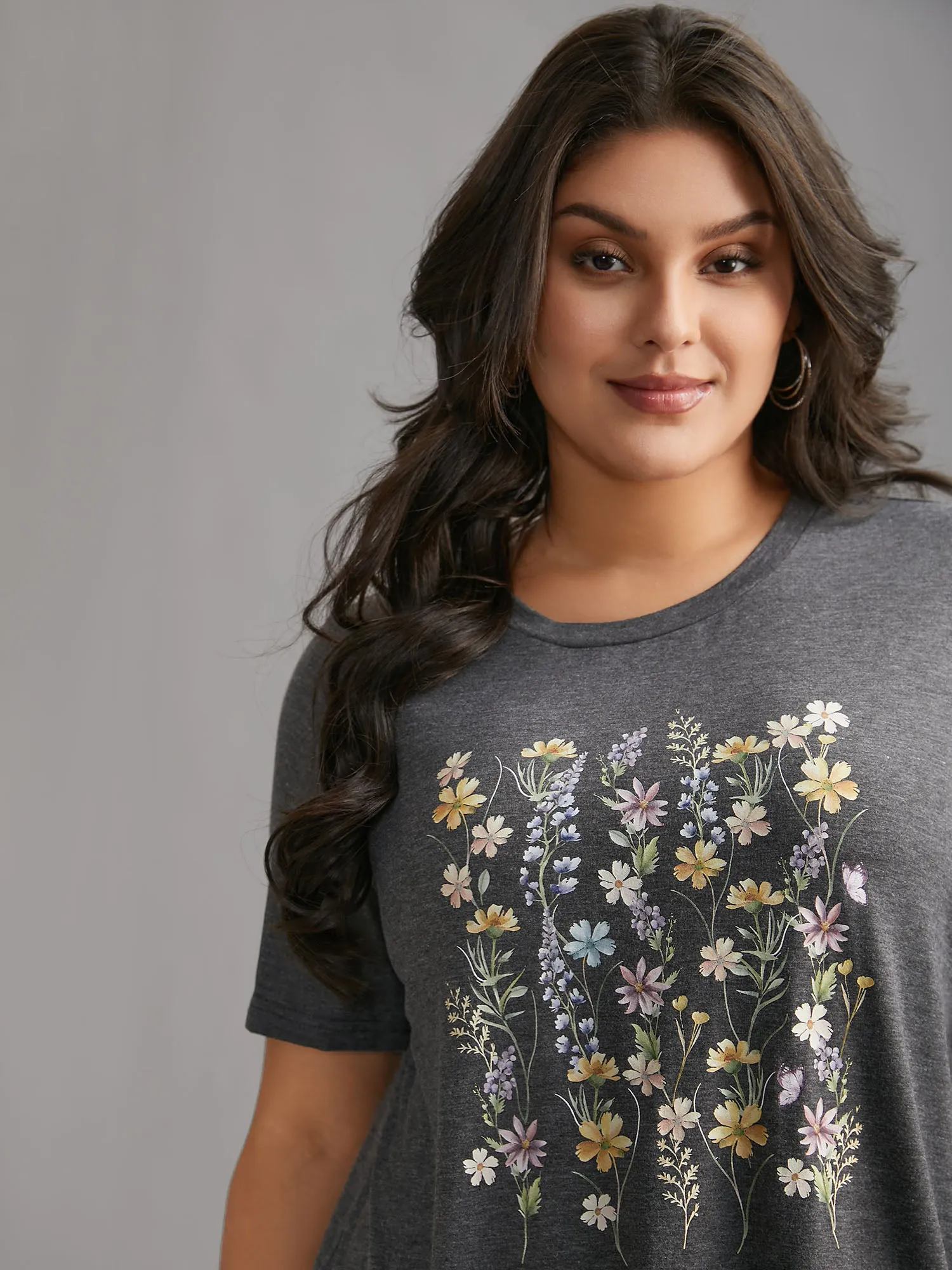 Floral Crew Neck Stretchy T-Shirt sold by Bloomchic product image thumbnail 2