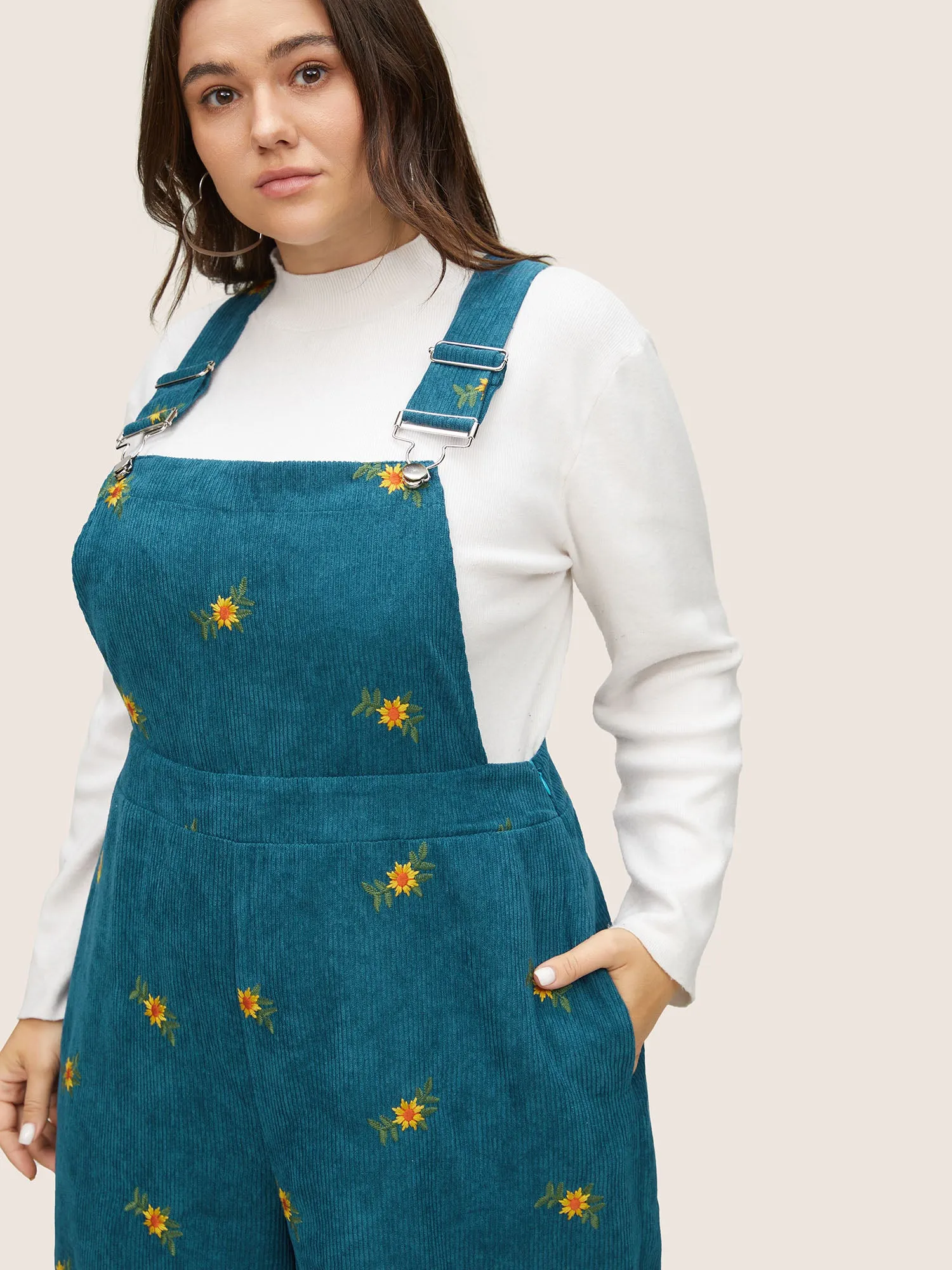 Corduroy Floral Embroidered Pocket Cami Jumpsuit sold by Bloomchic product image thumbnail 4