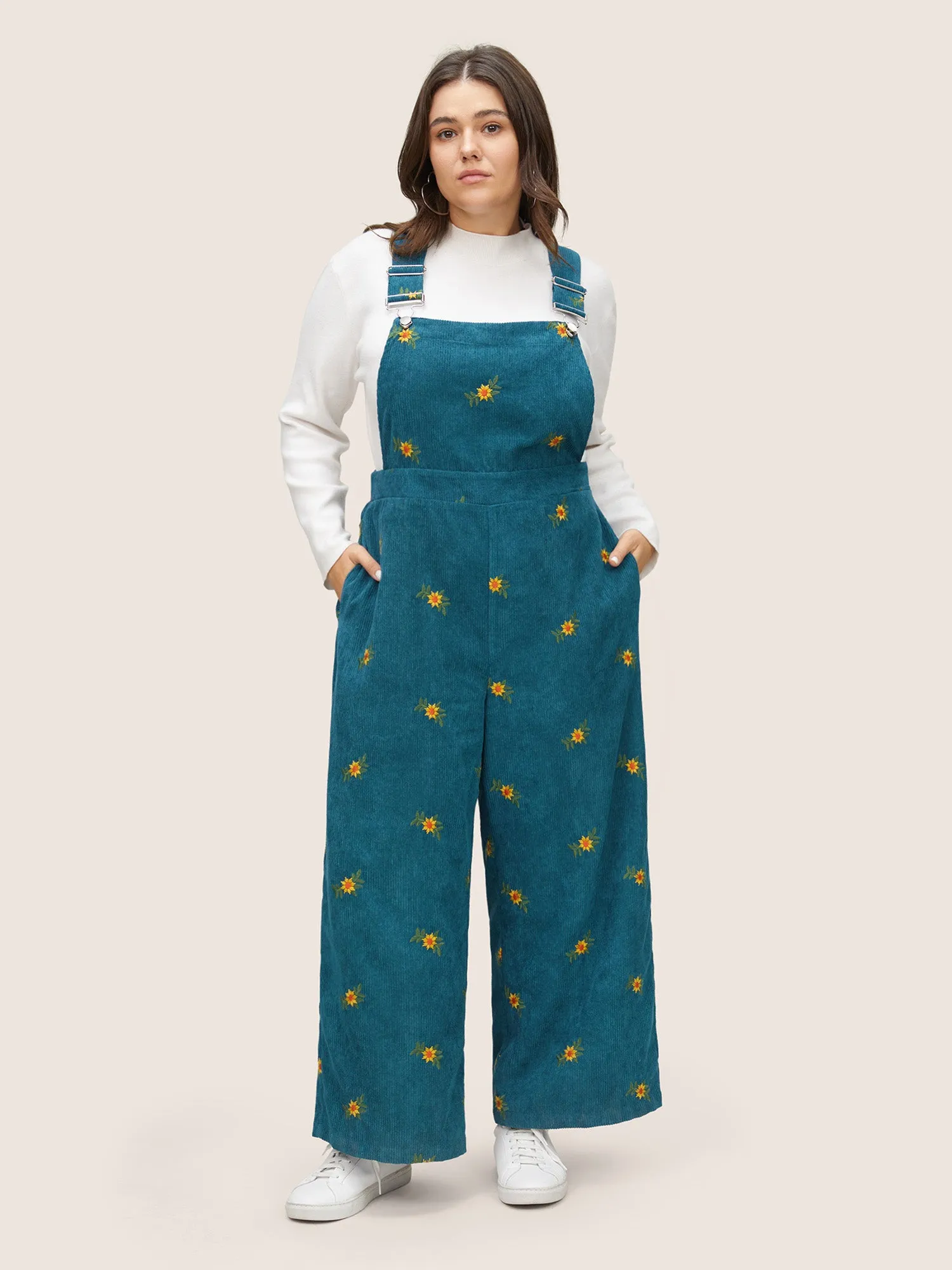 Corduroy Floral Embroidered Pocket Cami Jumpsuit sold by Bloomchic product image thumbnail 2
