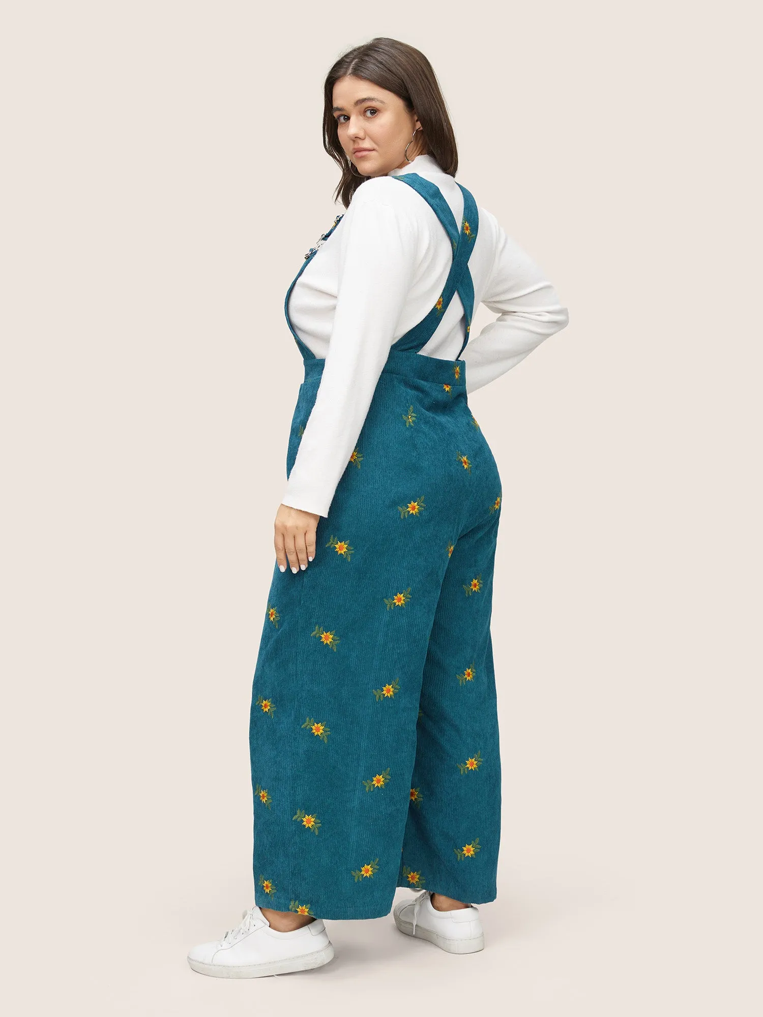 Corduroy Floral Embroidered Pocket Cami Jumpsuit sold by Bloomchic product image thumbnail 3