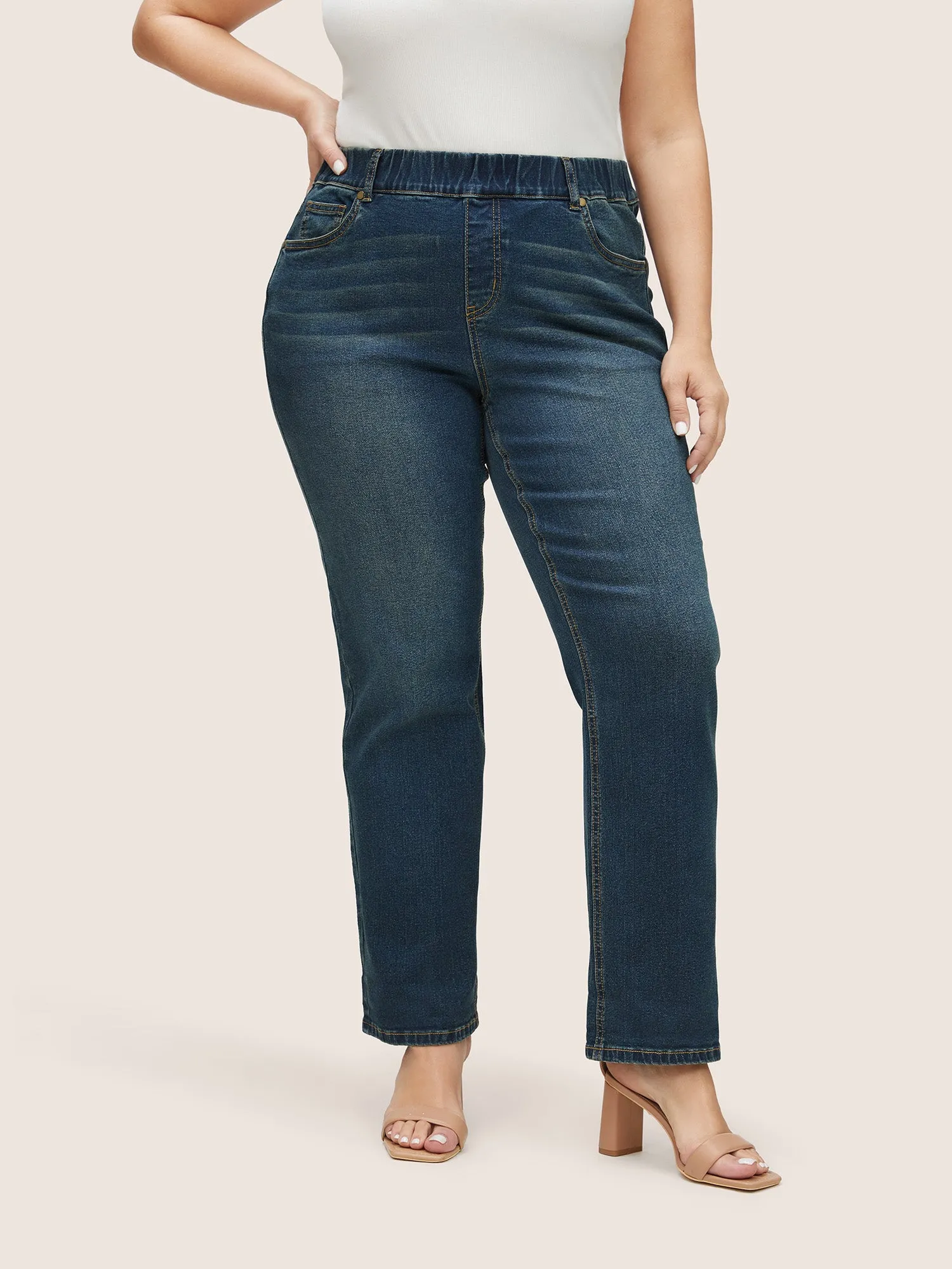 Elastic Waist Roll Hem Ankle Jeans sold by Bloomchic product image thumbnail 2