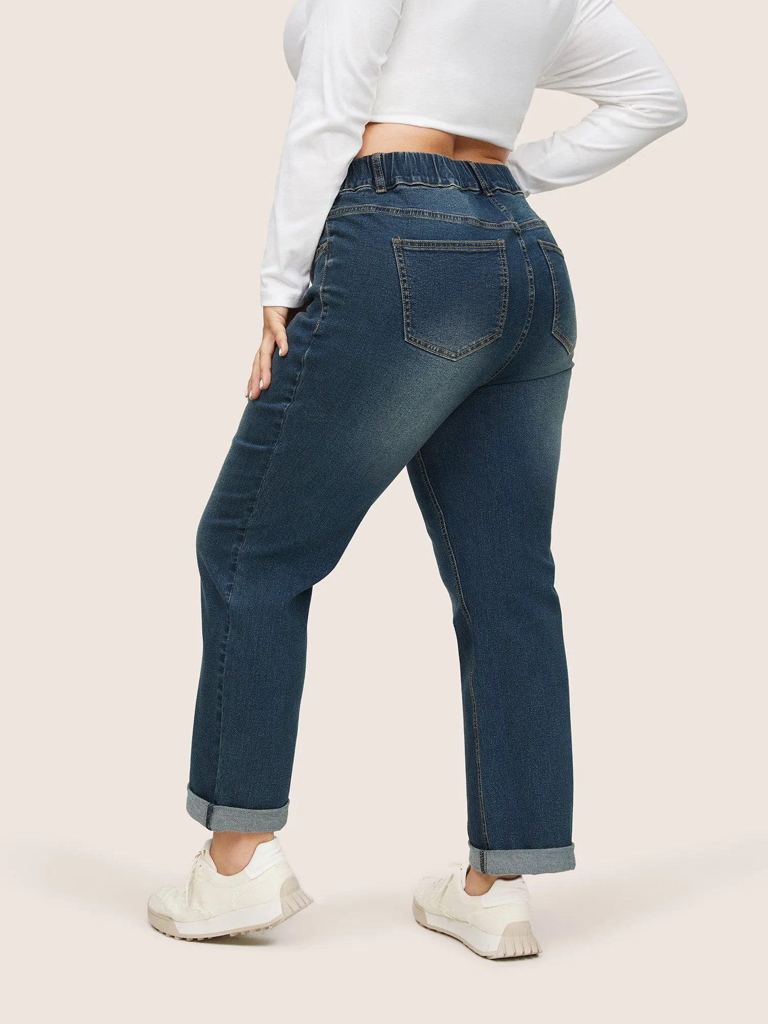 Elastic Waist Roll Hem Ankle Jeans sold by Bloomchic product image thumbnail 4