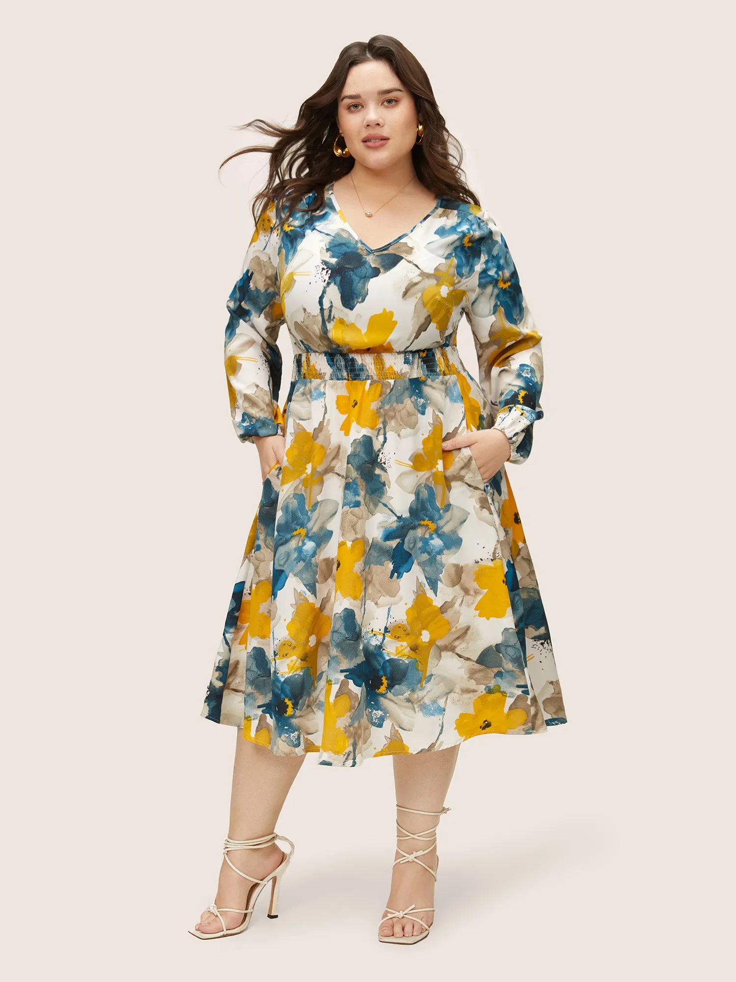 Floral Print Pocket Shirred Elastic Waist Dress sold by Bloomchic product image thumbnail 2