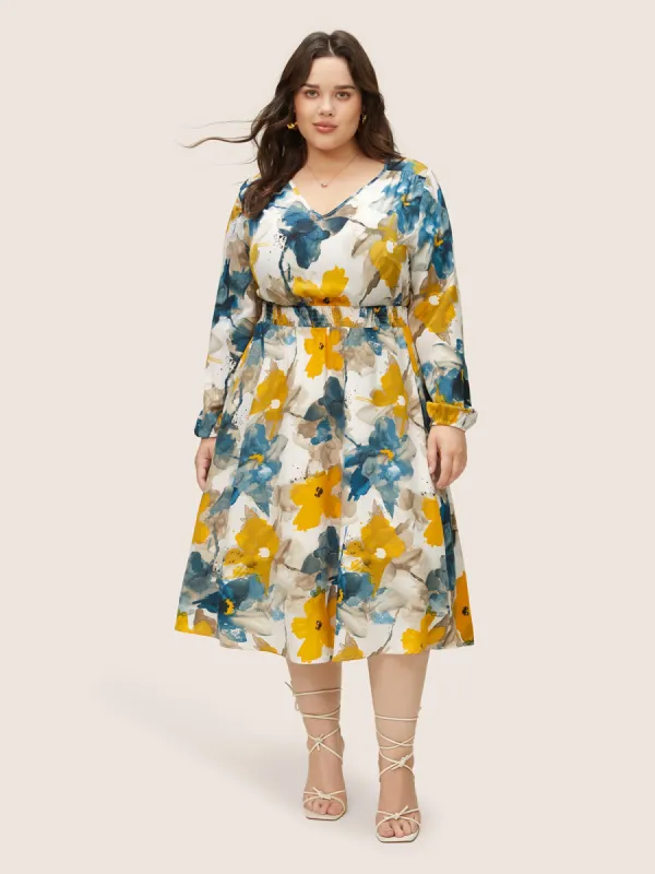 Floral Print Pocket Shirred Elastic Waist Dress sold by Bloomchic