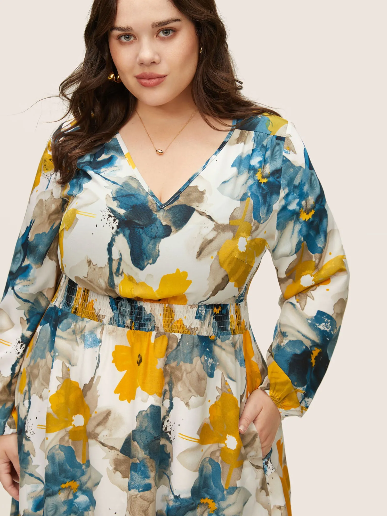 Floral Print Pocket Shirred Elastic Waist Dress sold by Bloomchic product image thumbnail 5