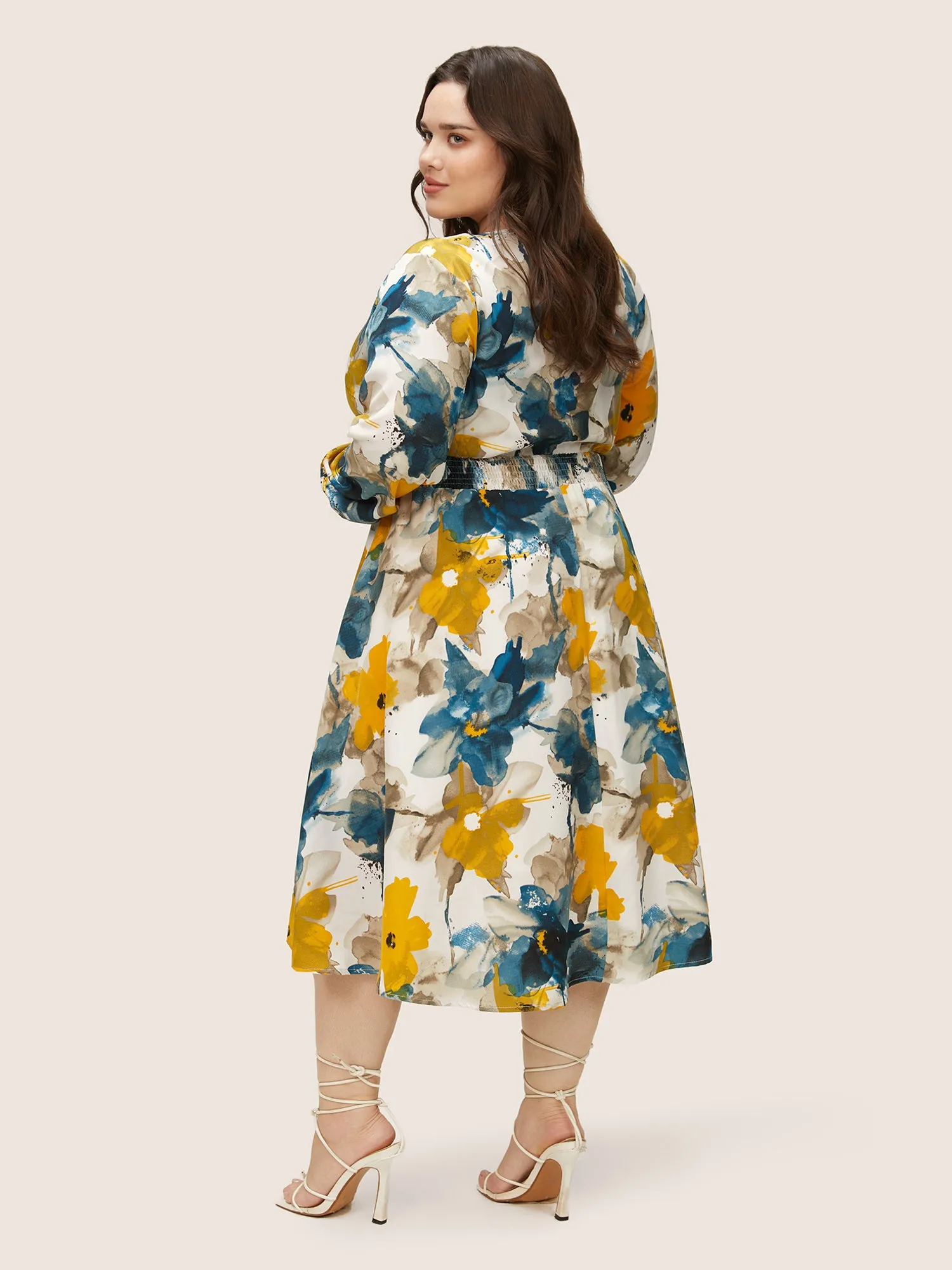 Floral Print Pocket Shirred Elastic Waist Dress sold by Bloomchic product image thumbnail 4
