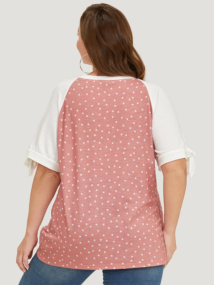 Polka Dot Patchwork Raglan Sleeve Cut Out Bowknot T-shirt sold by Bloomchic product image thumbnail 2