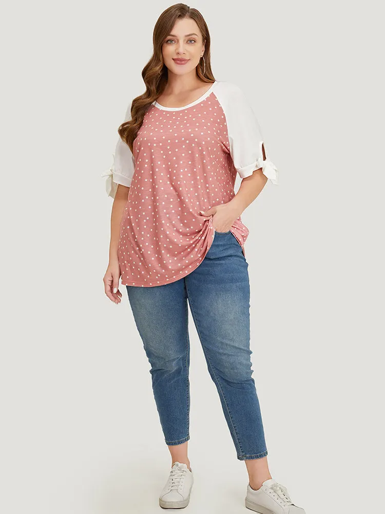 Polka Dot Patchwork Raglan Sleeve Cut Out Bowknot T-shirt sold by Bloomchic product image thumbnail 5