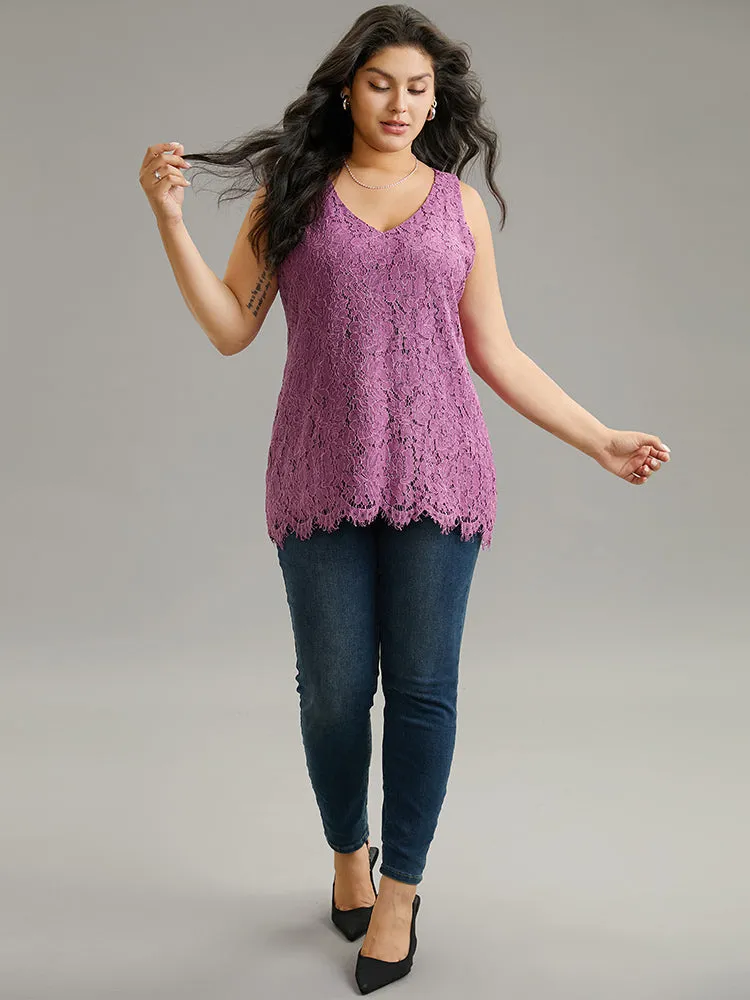 Solid Guipure Lace Scalloped Trim Tank Top sold by Bloomchic product image thumbnail 4