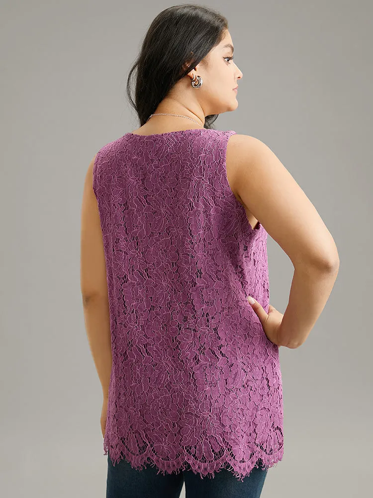 Solid Guipure Lace Scalloped Trim Tank Top sold by Bloomchic product image thumbnail 2