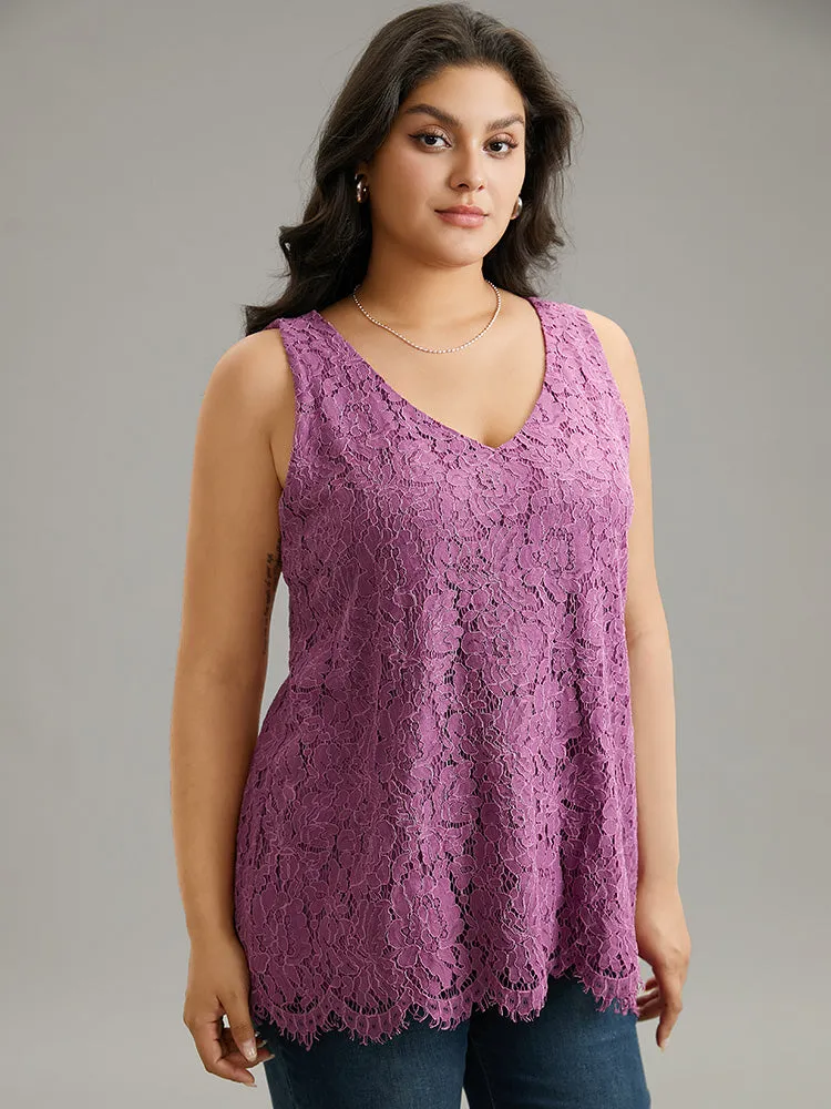 Solid Guipure Lace Scalloped Trim Tank Top sold by Bloomchic product image thumbnail 3